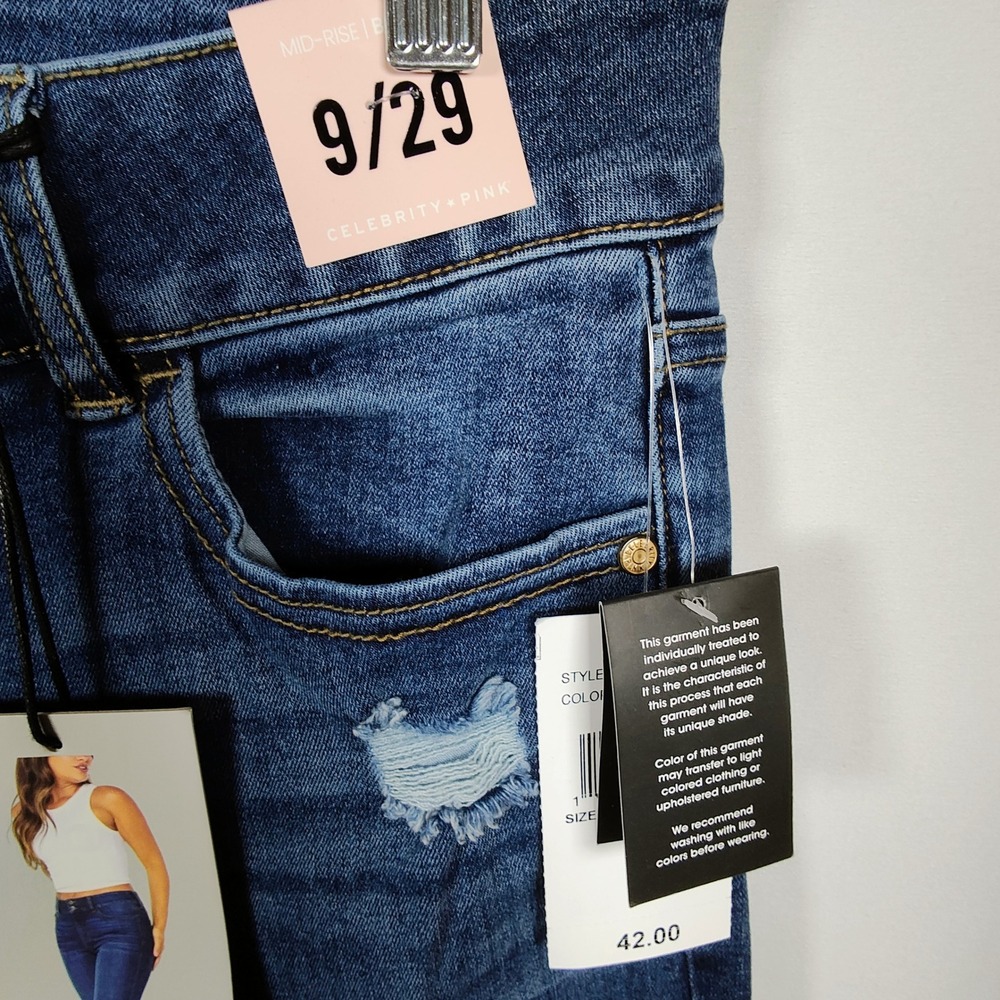 Celebrity‎ Pink Womens Mid Rise Bootcut Distressed Jeans Dark Wash Size 9/29 NWT - Picture 5 of 14